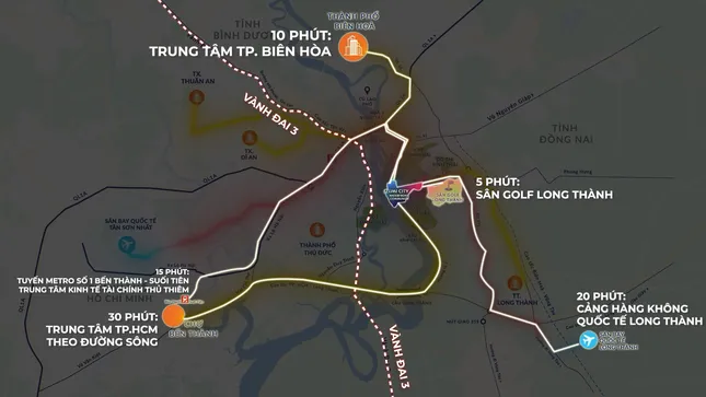 Sơ đồ vị trí chiến lược của Khu đô thị Izumi City với kết nối hạ tầng trọng điểm khu Đông